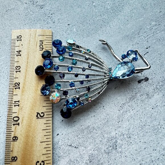Vintage Ballerina Brooch With Blue Crystals 2 inches Tall - Picture 6 of 6